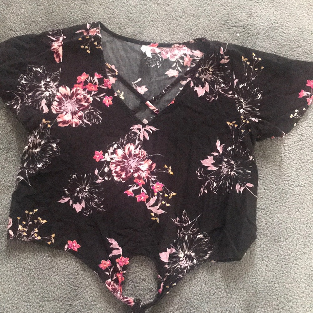 Black dressy flower crop top